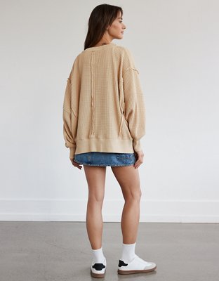 Женские худи American Eagle AE Oversized Big Hug Waffle V-Neck Sweatshirt — фото 2