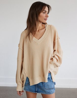 Aerie waffle best sale fleece oversized sweatshirt