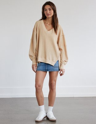 Женские худи American Eagle AE Oversized Big Hug Waffle V-Neck Sweatshirt — фото 5