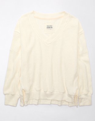 AE Oversized Big Hug Waffle V-Neck Sweatshirt