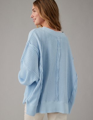 AE Oversized Big Hug Waffle V-Neck Sweatshirt
