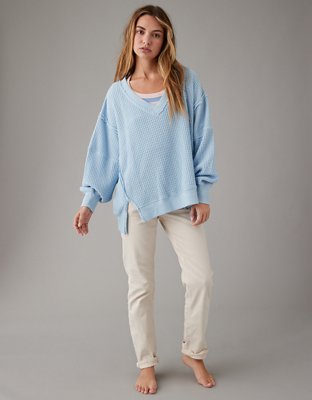 Aerie waffle 2025 oversized crew sweater