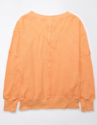 AE Oversized Big Hug Waffle V-Neck Sweatshirt