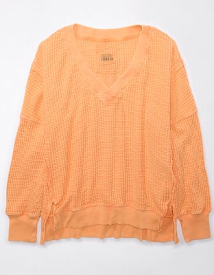 AE Oversized Big Hug Waffle V-Neck Sweatshirt