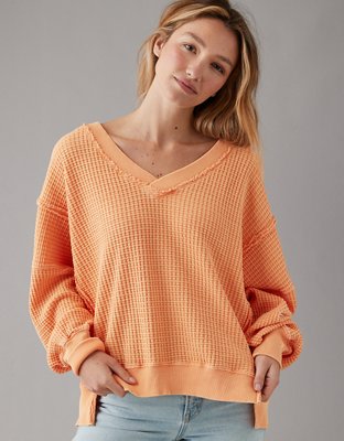 AE Oversized Big Hug Waffle V Neck Sweatshirt