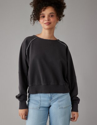 AE Long-Sleeve Cropped Twist-Back Sweatshirt
