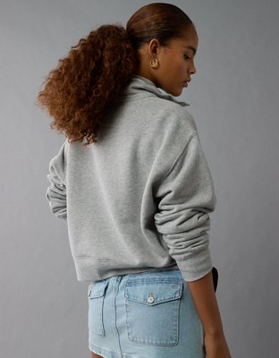 AE Cropped Henley Fleece Sweatshirt