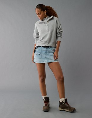 AE Cropped Henley Fleece Sweatshirt