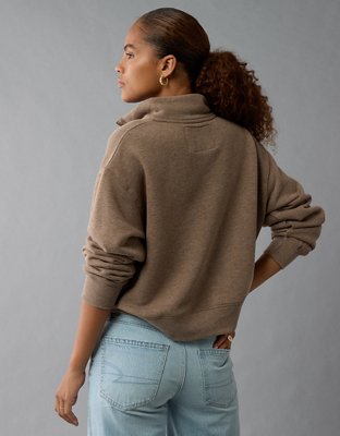 AE Cropped Henley Fleece Sweatshirt