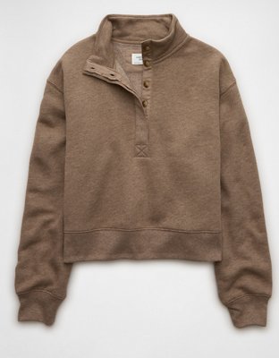 AE Cropped Henley Fleece Sweatshirt