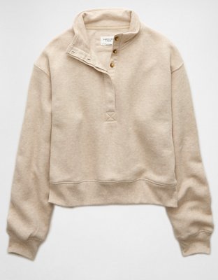 AE Cropped Henley Fleece Sweatshirt