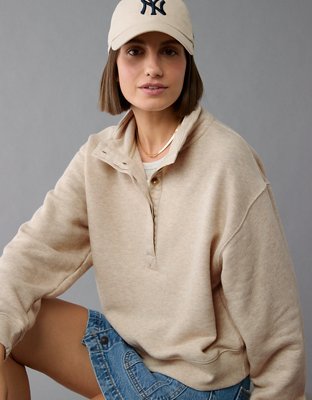 AE Cropped Henley Fleece Sweatshirt