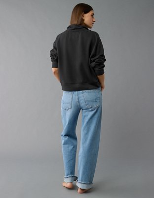 AE Cropped Henley Fleece Sweatshirt