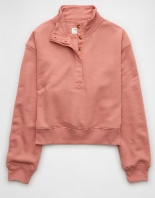 AE Cropped Henley Fleece Sweatshirt