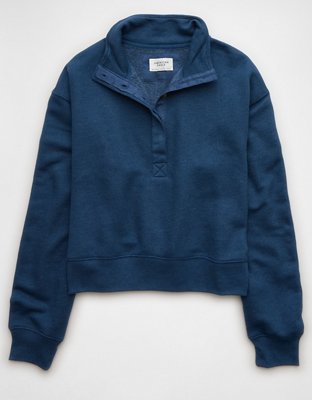 AE Cropped Henley Fleece Sweatshirt