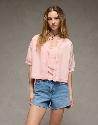 AE Saturday Fleece Button-Up Cardigan Sweater