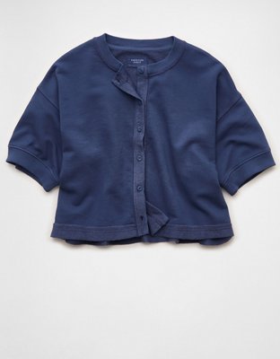 AE Saturday Fleece Button-Up Cardigan Sweater