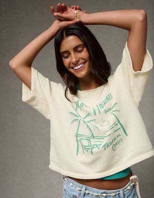 AE Off-the-Shoulder Short-Sleeve Sweatshirt