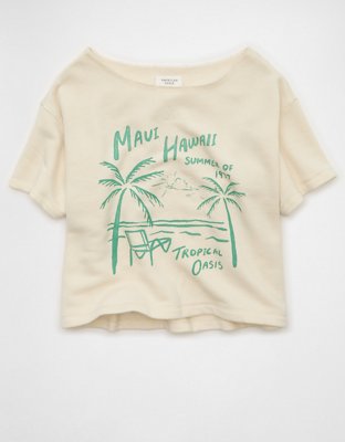 AE Off-the-Shoulder Short-Sleeve Sweatshirt Women's Cream L