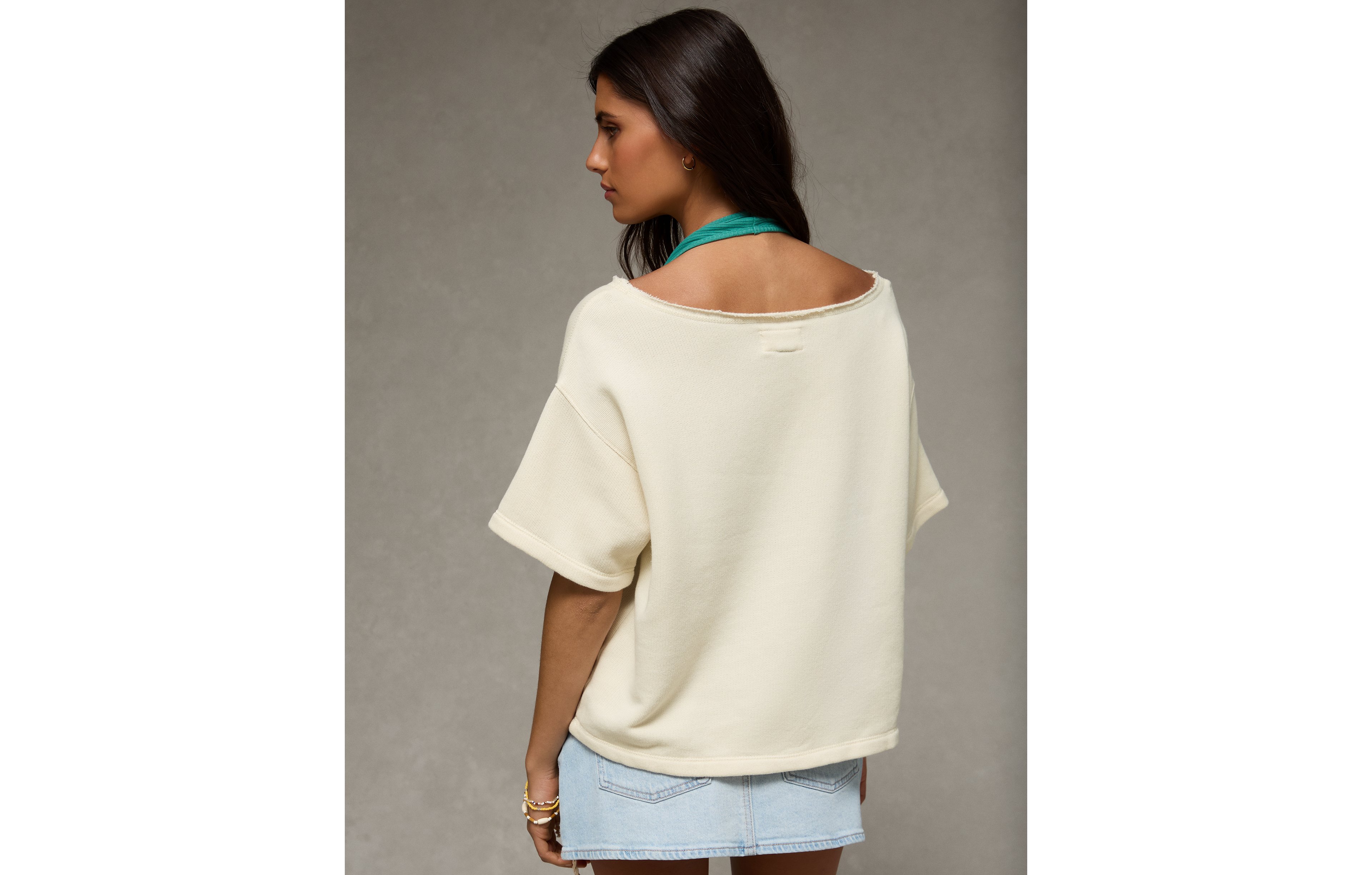 AE Off-the-Shoulder Short-Sleeve Sweatshirt