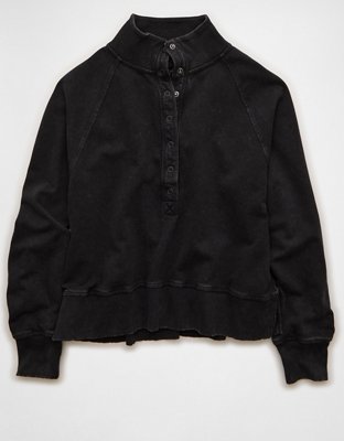 Женская толстовка American Eagle AE Big Hug Fleece Henley, цвет: Чёрный — фото 3
