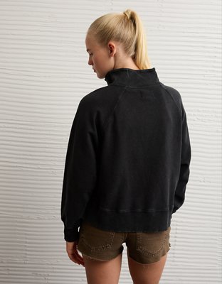 Женская толстовка American Eagle AE Big Hug Fleece Henley, цвет: Чёрный — фото 2
