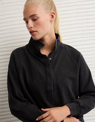 Женская толстовка American Eagle AE Big Hug Fleece Henley, цвет: Чёрный — фото 5
