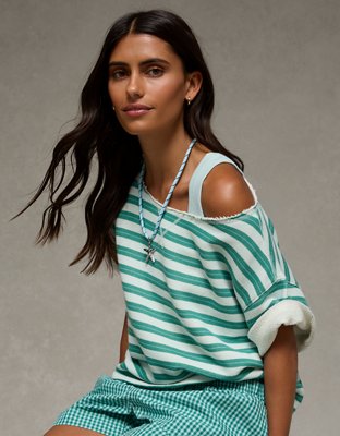 AE Off-the-Shoulder Short-Sleeve Sweatshirt