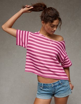 AE Off-the-Shoulder Short-Sleeve Sweatshirt