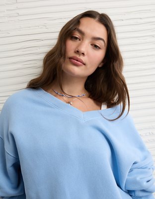 AE Cropped V-Neck Sweatshirt | American Eagle