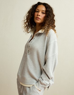 AE Big Hug Snap-Front Henley Sweatshirt