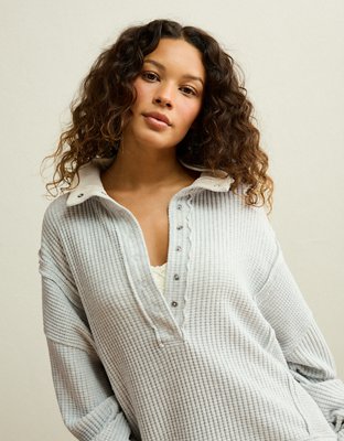 AE Big Hug Snap-Front Henley Sweatshirt