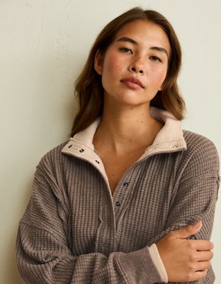 AE Big Hug Snap-Front Henley Sweatshirt