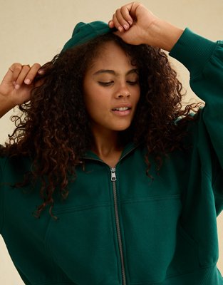 AE Everyday Luxe Balloon-Sleeve Full-Zip Sweatshirt | American Eagle