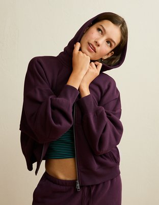 AE Everyday Luxe Balloon-Sleeve Full-Zip Sweatshirt