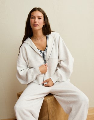 AE Everyday Luxe Balloon-Sleeve Full-Zip Sweatshirt