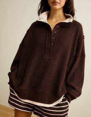 AE Big Hug Snap-Front Henley Sweatshirt