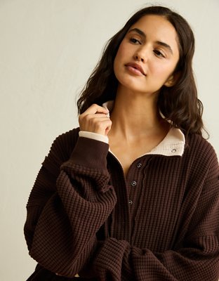 AE Big Hug Snap-Front Henley Sweatshirt