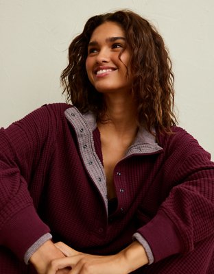 AE Big Hug Snap-Front Henley Sweatshirt