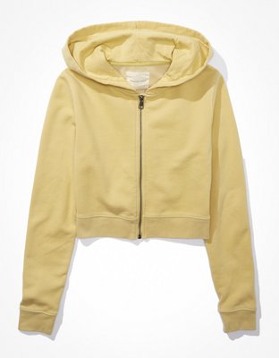 Yellow cropped zip up hoodie hot sale