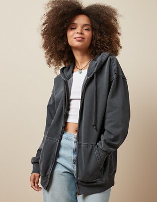 denim zip through hoodie