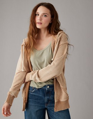 Oversized Washed Zip Through Hoodie