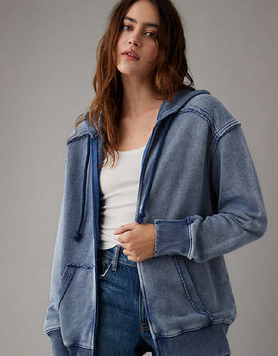 AE Oversized Washed Zip-Up Hoodie
