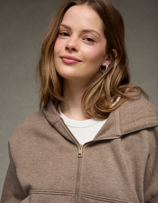 AE Boxy Double-Zip Balloon Sleeve Hoodie