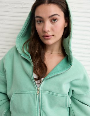AE Boxy Full-Zip Balloon Sleeve Hoodie | American Eagle