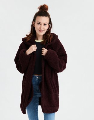 oversized sherpa cardigan with hood
