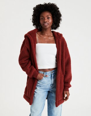 oversized sherpa cardigan with hood