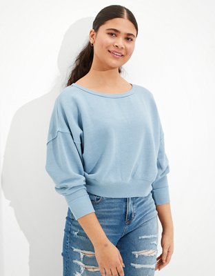 Blue Crewneck Sweater - Blue Crop Sweater - Slouchy Top