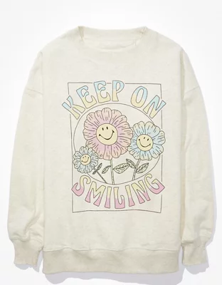 AE Oversized Smiley® Flower Graphic Sweatshirt