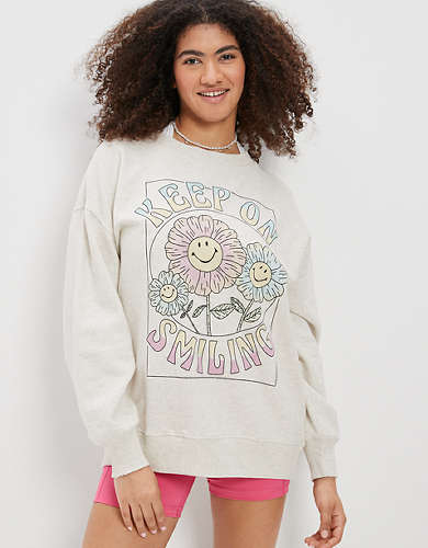 AE Oversized Smiley® Flower Graphic Sweatshirt